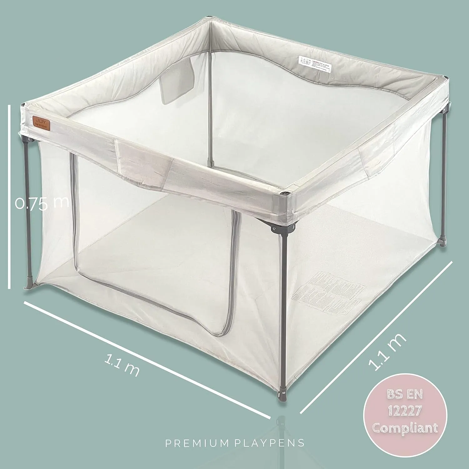 Quick Open & Close Folding | Foldable Playpen | Fitted Mat| Travel Bag | Grey | 110cm Square |0-36m