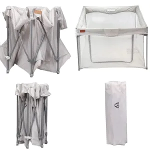 Quick Open & Close Folding | Foldable Playpen | Fitted Mat| Travel Bag | Grey | 110cm Square |0-36m