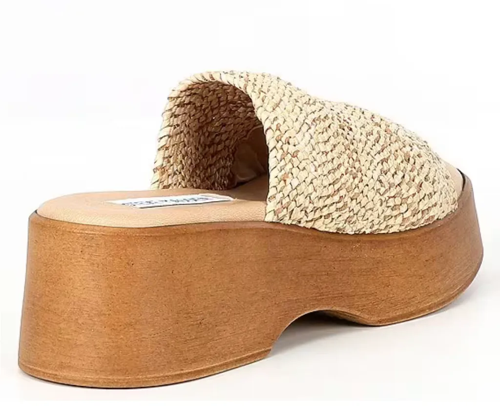 Raffia Platform Stretch Slide Sandal