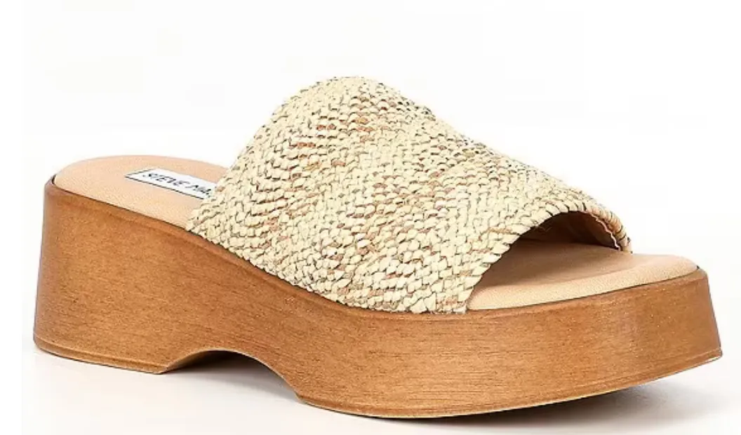 Raffia Platform Stretch Slide Sandal