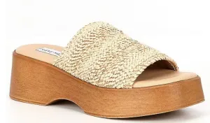 Raffia Platform Stretch Slide Sandal