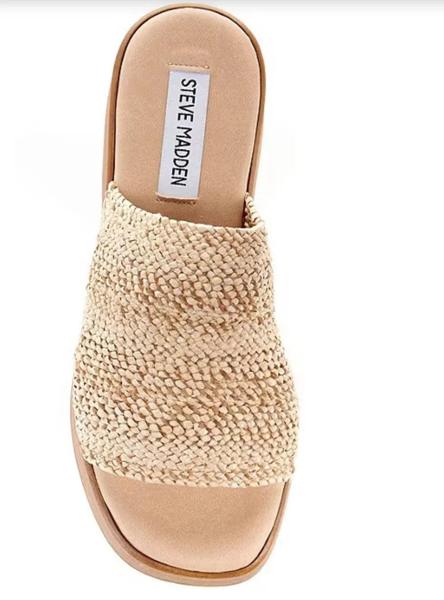 Raffia Platform Stretch Slide Sandal