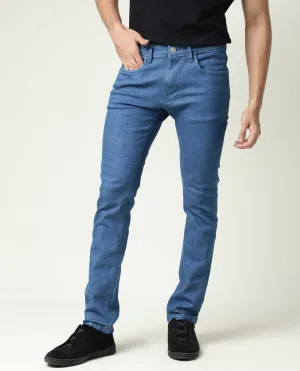 Rare Rabbit Men's Decca Blue Mid Wash Mid-Rise Slim Fit Jeans
