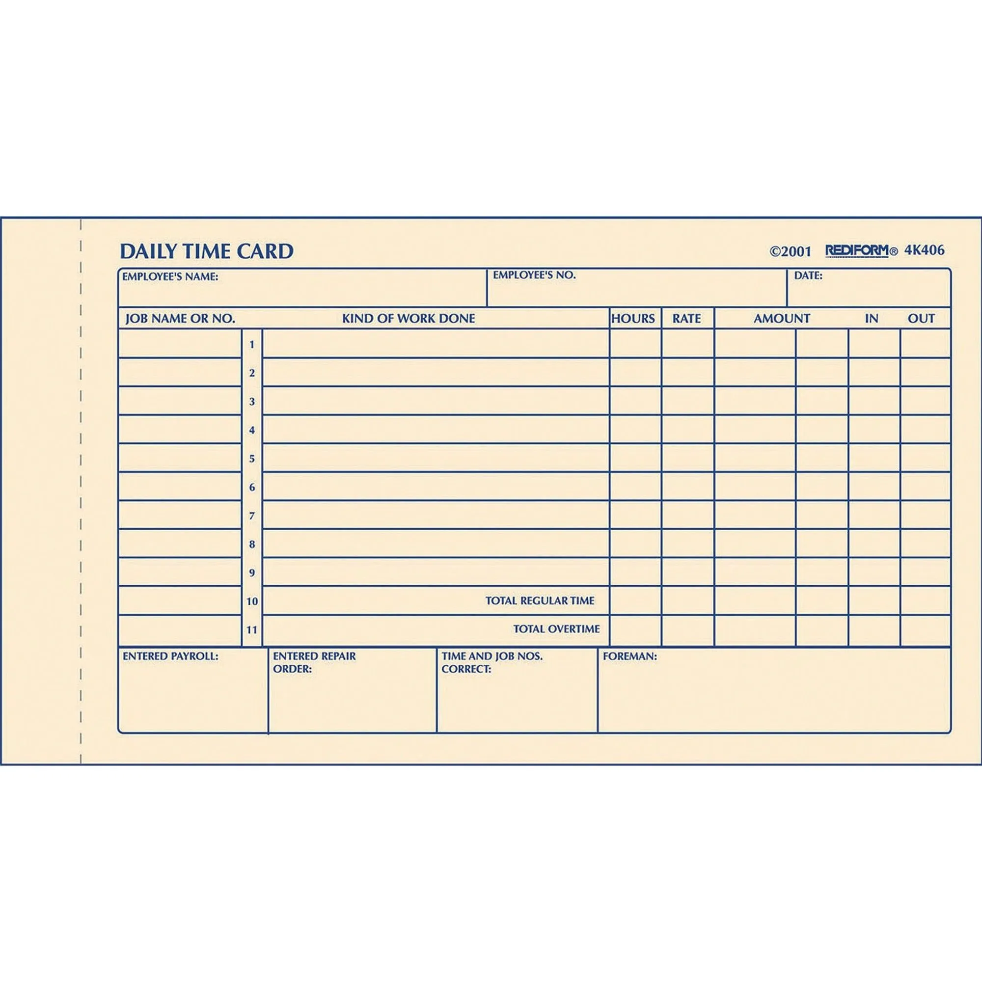Rediform Daily Time Clock Cards