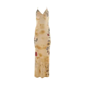 Roberto Cavalli Beige Tattoo Print Dress