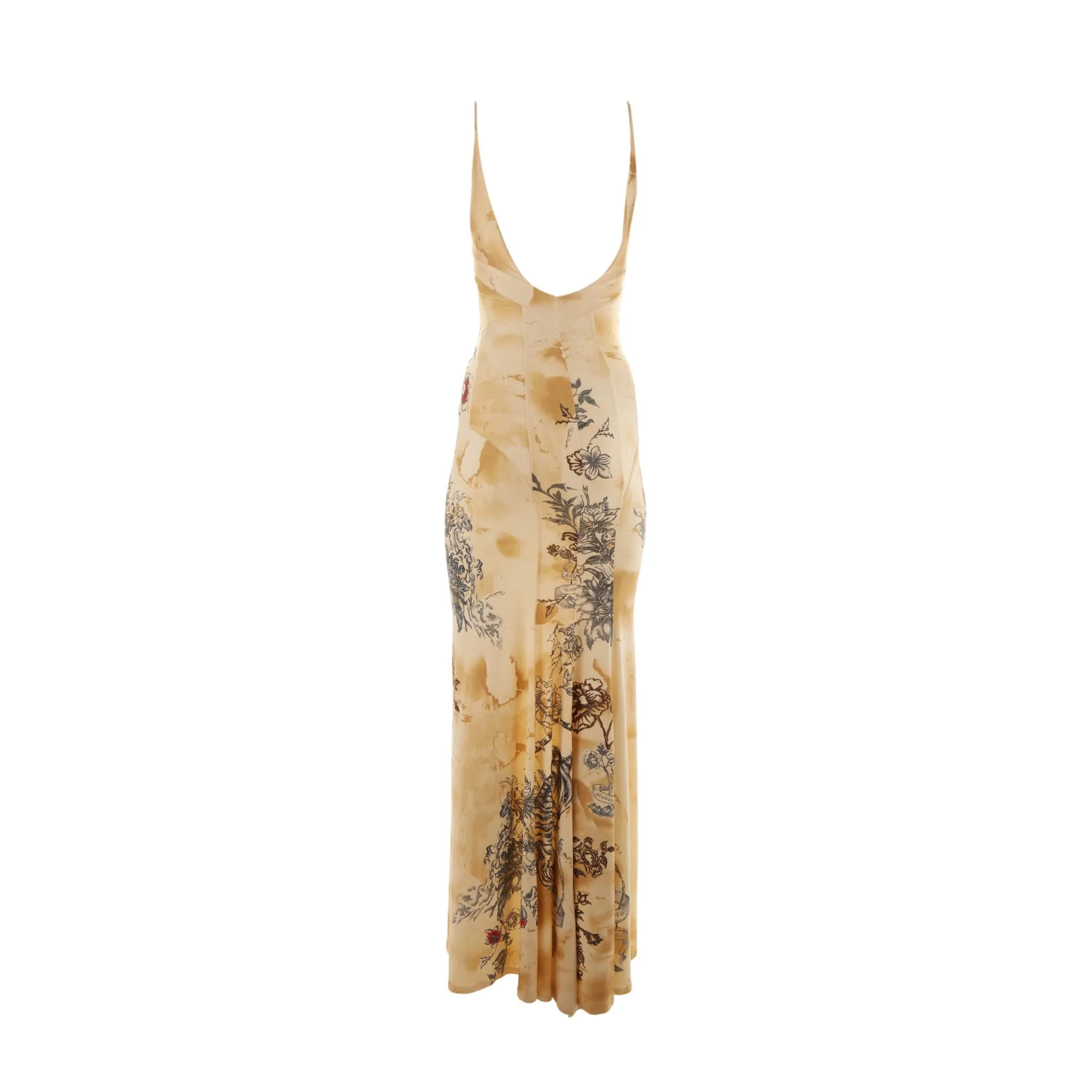 Roberto Cavalli Beige Tattoo Print Dress