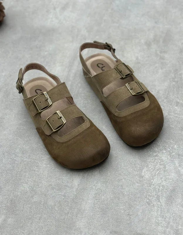 Round Head Soft Soles Double Straps Clogs Slingback