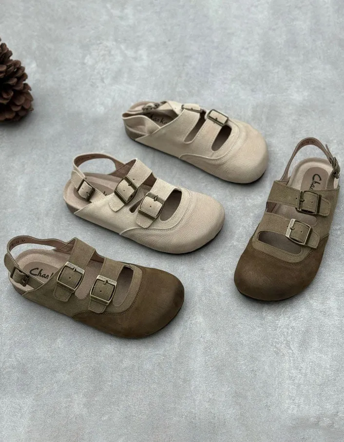 Round Head Soft Soles Double Straps Clogs Slingback