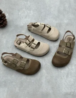 Round Head Soft Soles Double Straps Clogs Slingback