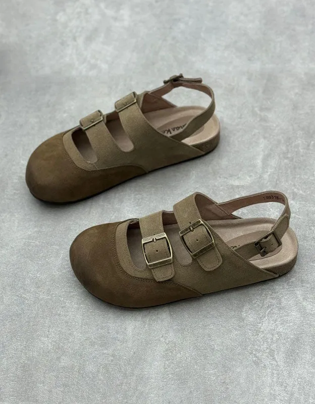 Round Head Soft Soles Double Straps Clogs Slingback