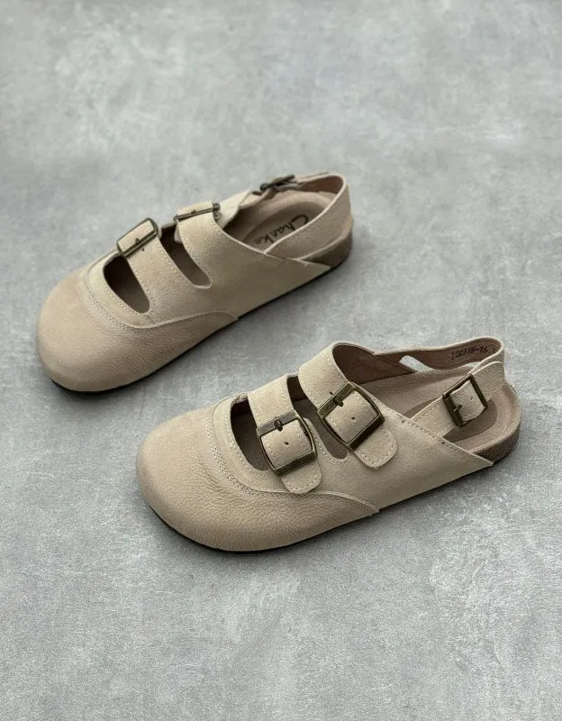 Round Head Soft Soles Double Straps Clogs Slingback