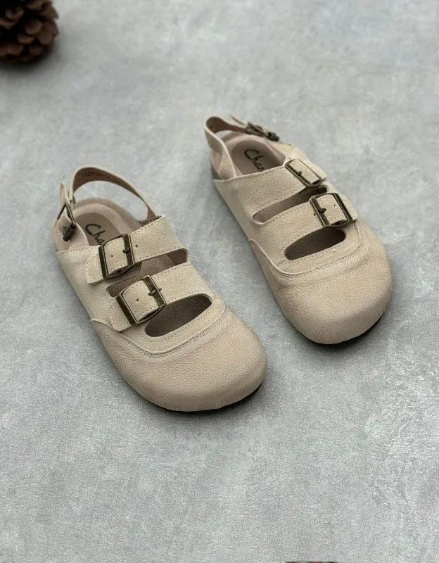 Round Head Soft Soles Double Straps Clogs Slingback
