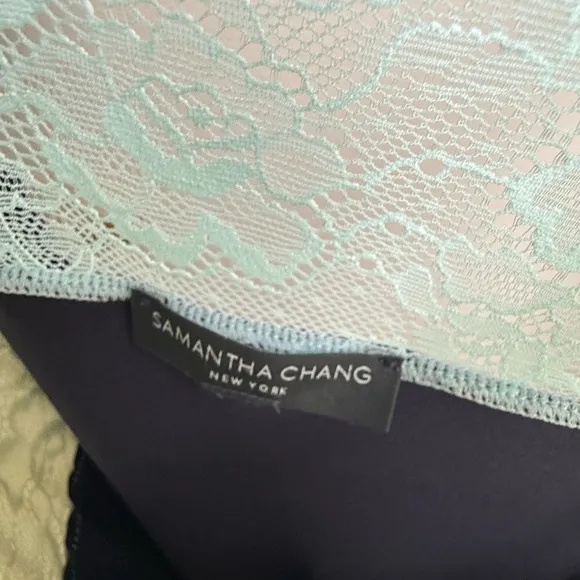 Samantha Chang Slip HOME APPAREL BUILT UP CHEMISE Navy Light blue LACE Modal