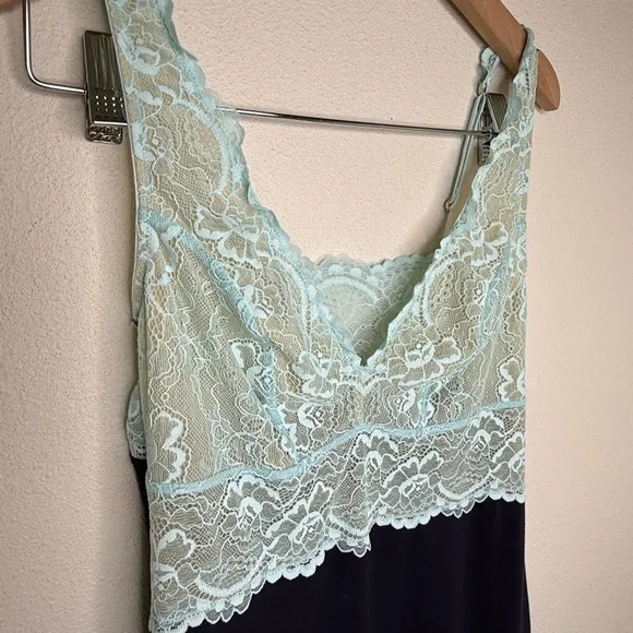 Samantha Chang Slip HOME APPAREL BUILT UP CHEMISE Navy Light blue LACE Modal