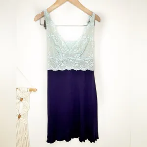 Samantha Chang Slip HOME APPAREL BUILT UP CHEMISE Navy Light blue LACE Modal