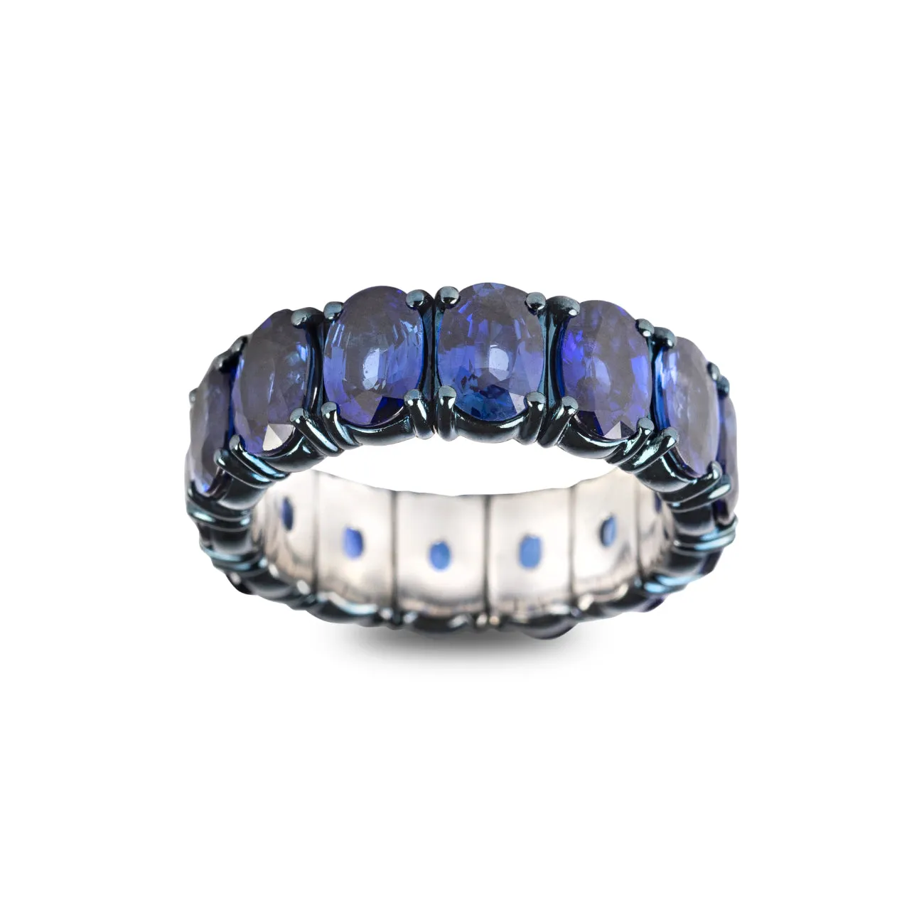 Sapphires 18K Blued White Gold Oval Cut Stretch Ring