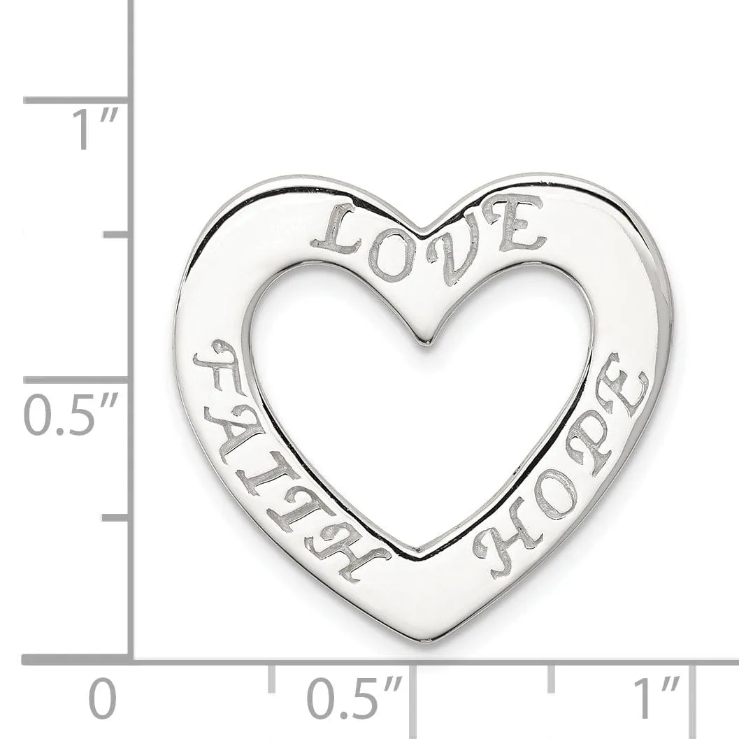 Silver Faith Hope Love Heart Chain Slide Charm