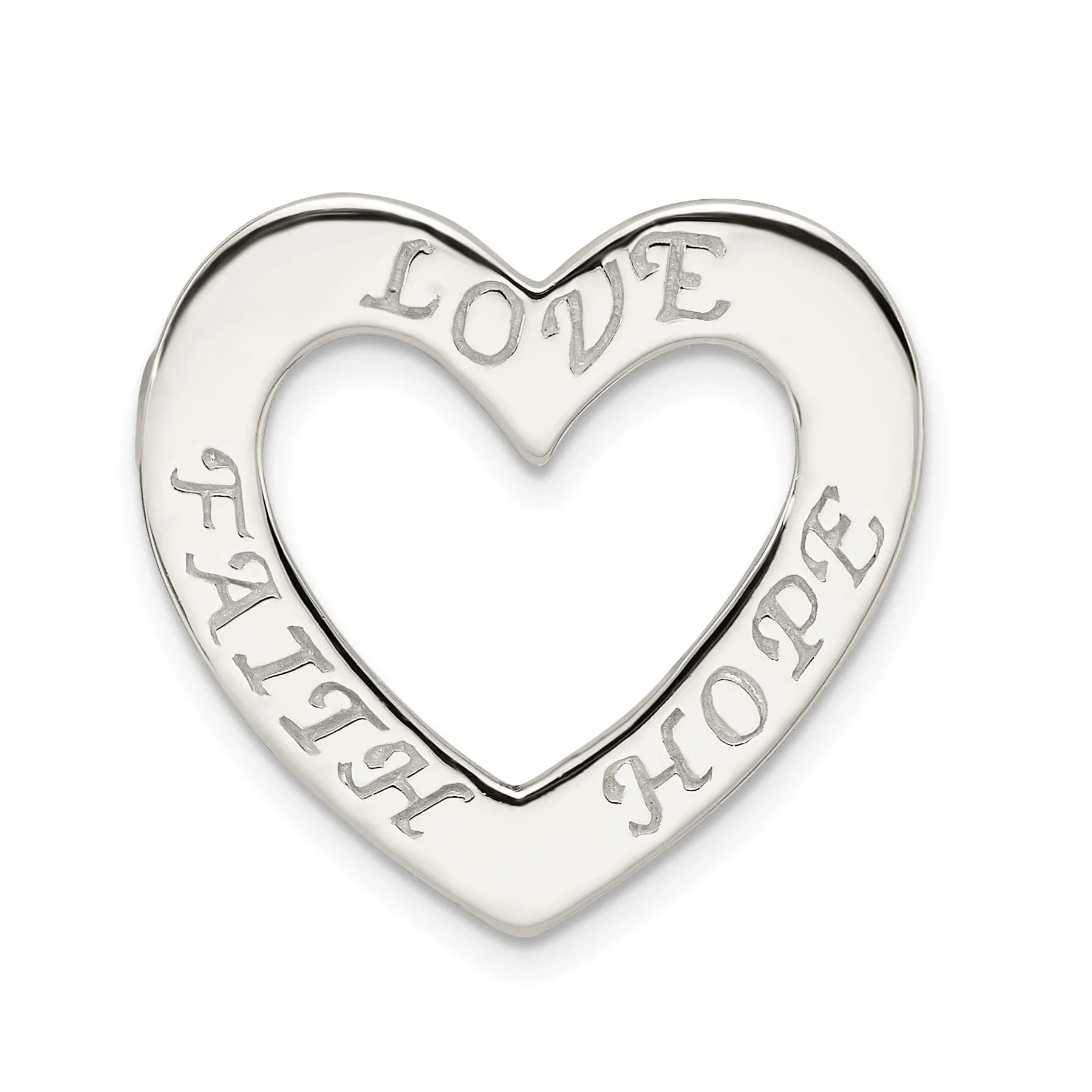 Silver Faith Hope Love Heart Chain Slide Charm