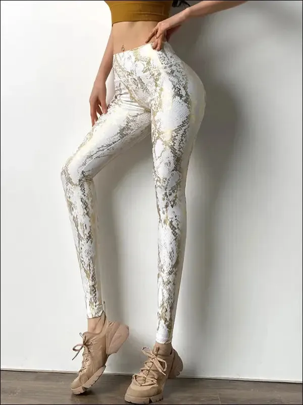 Snake printed yoga pants gilded stretch buttocks sexy casual skinny pants for women high waist