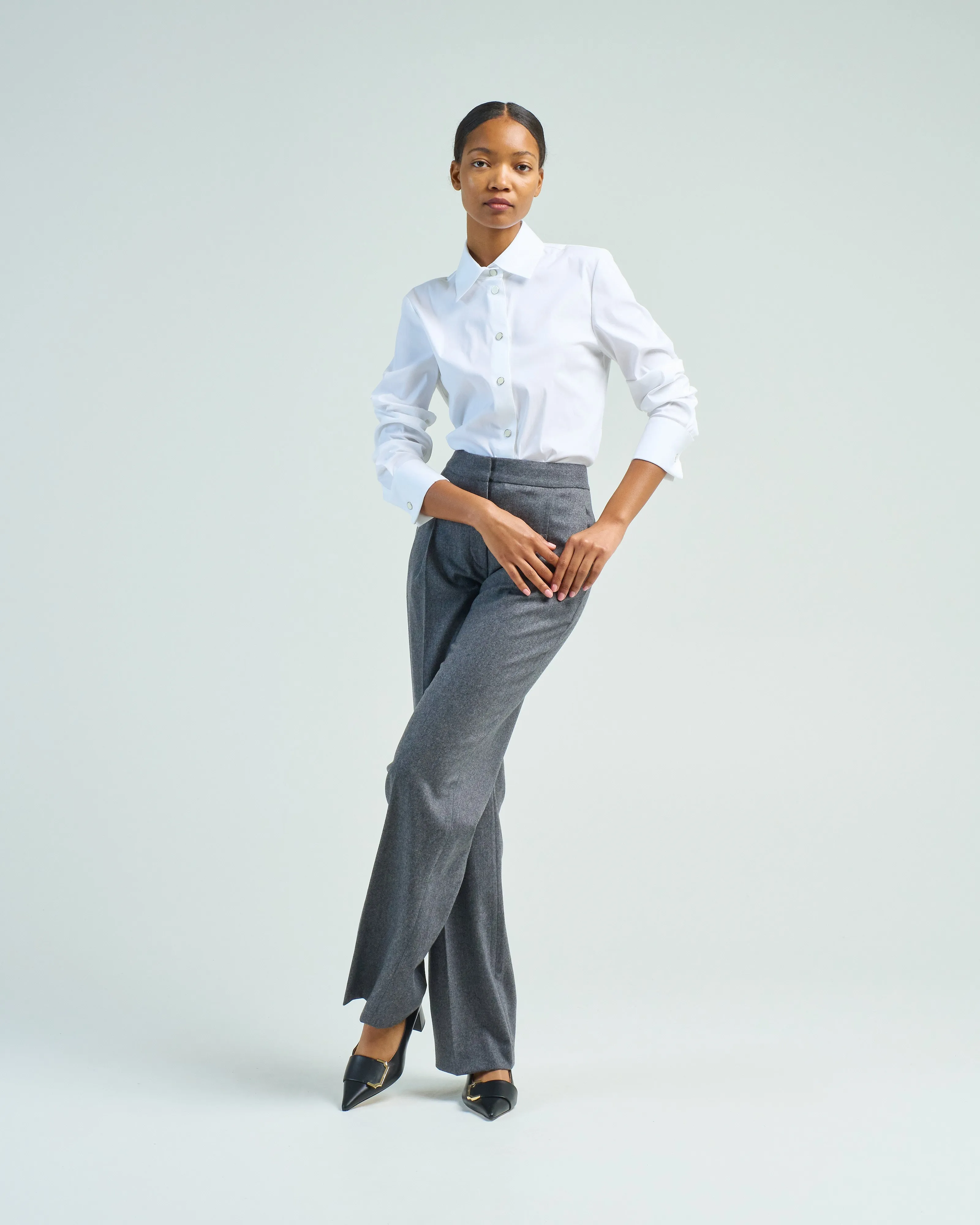 snap button front slim blouse