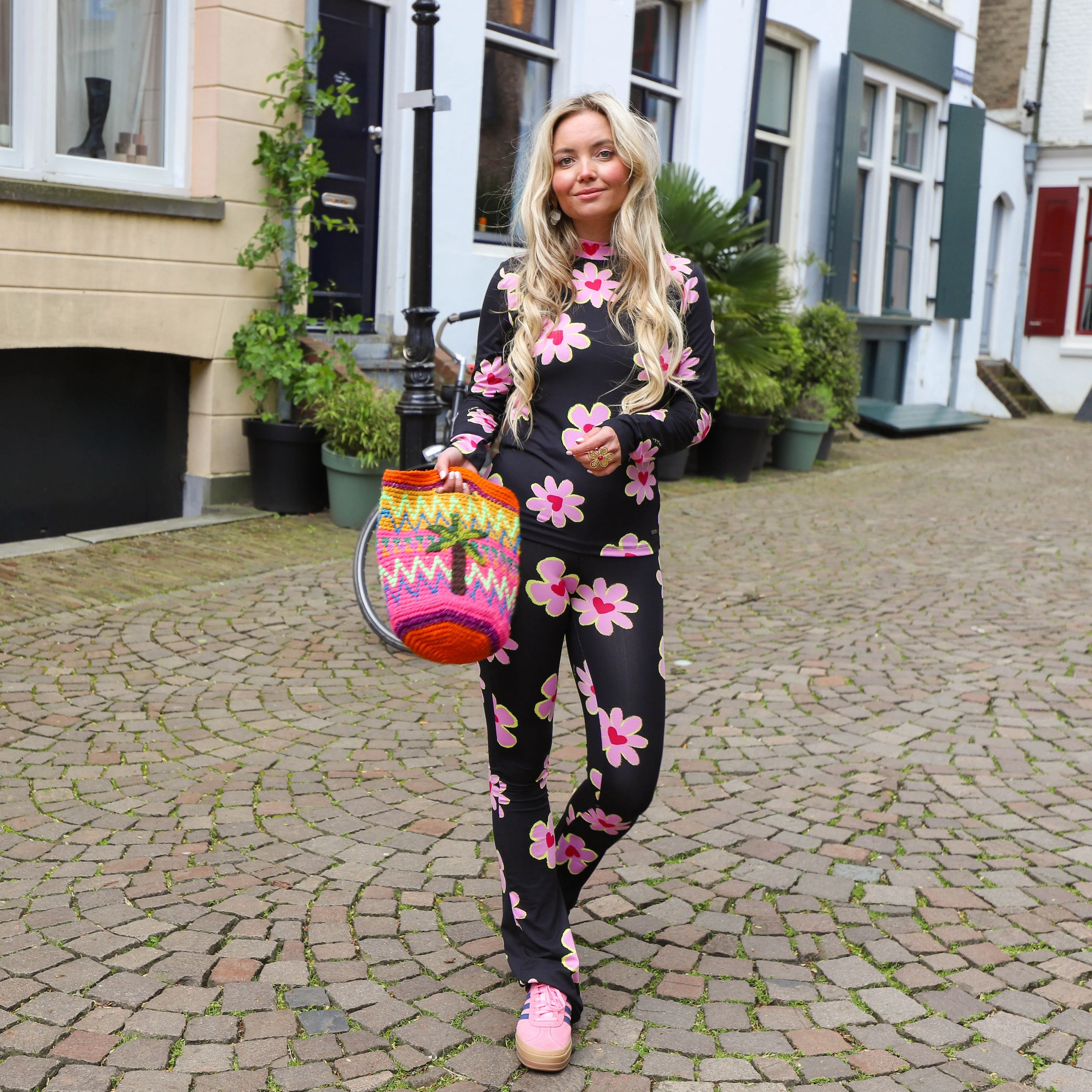 Soft flare legging roze bloem