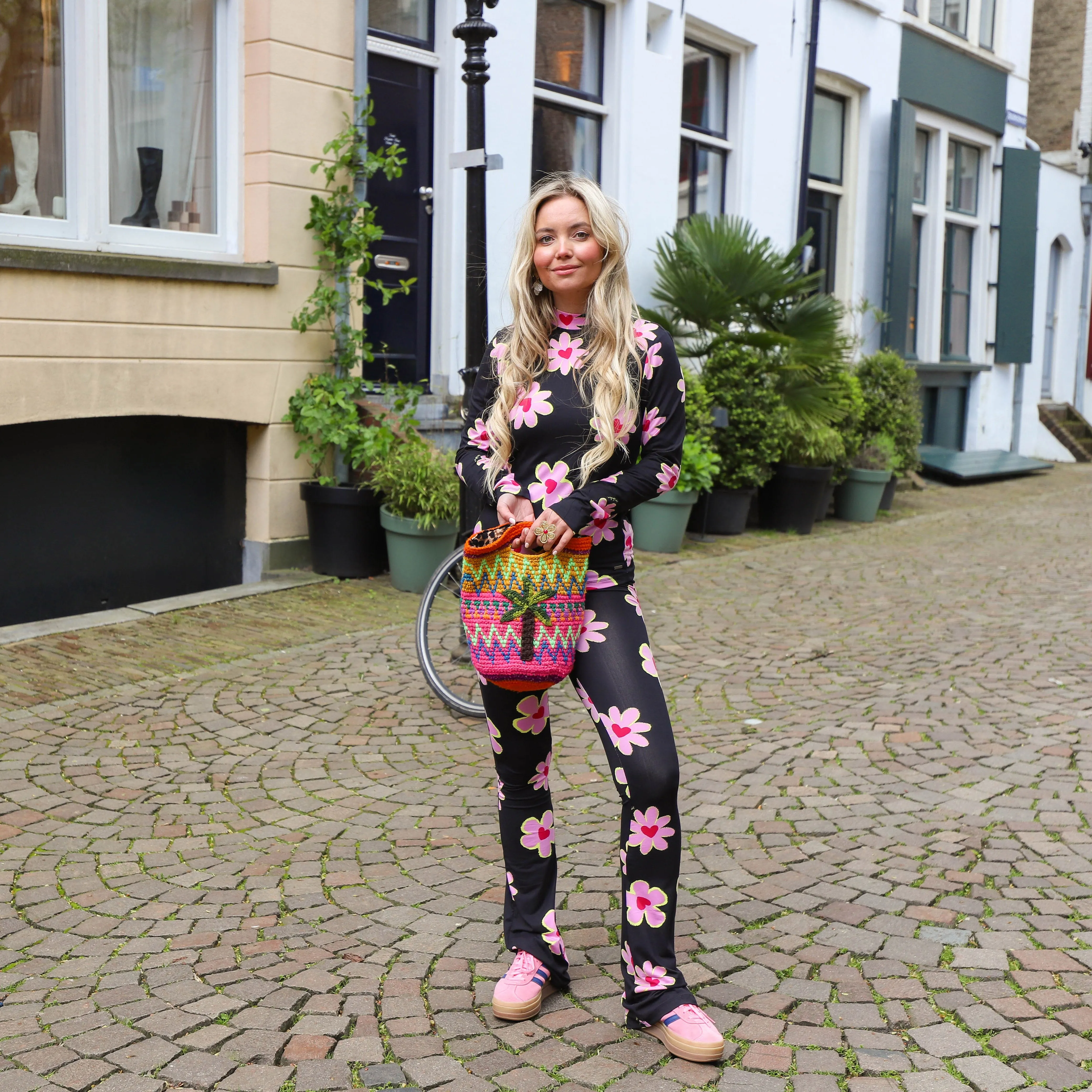 Soft flare legging roze bloem