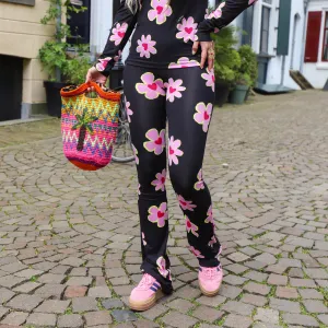 Soft flare legging roze bloem