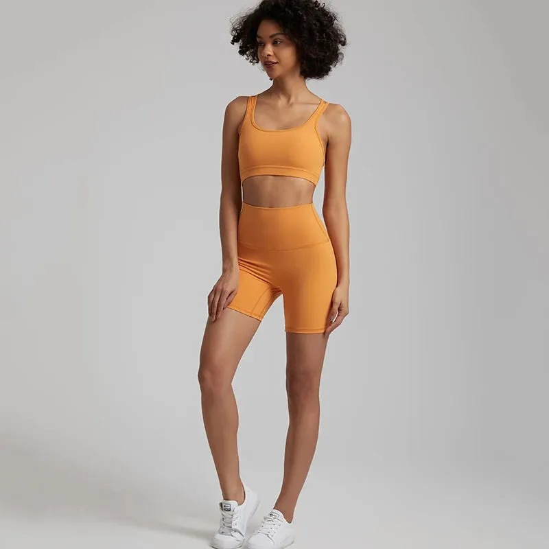 Soft Nylon Spandex Yoga Set - Workout Outfits for Women, Sport Bra, High Waist Shorts, 2 Piece Sets, Running Sportswear, Gym Clothing