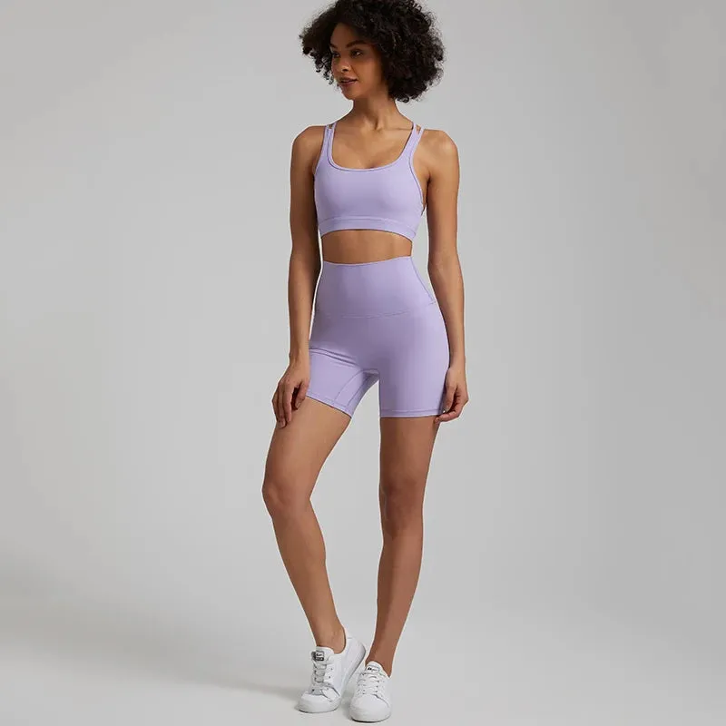 Soft Nylon Spandex Yoga Set - Workout Outfits for Women, Sport Bra, High Waist Shorts, 2 Piece Sets, Running Sportswear, Gym Clothing