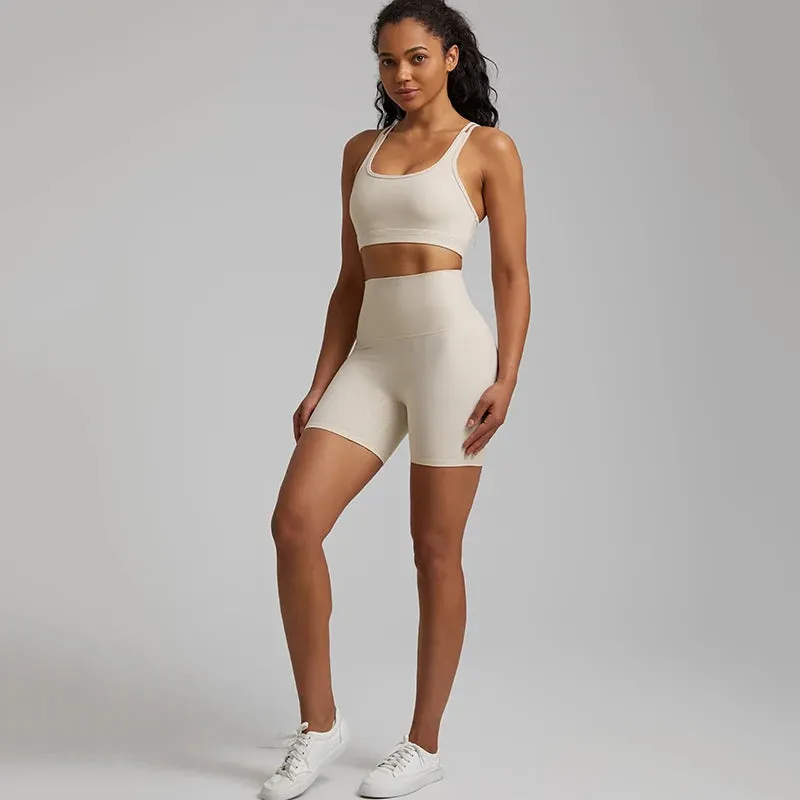 Soft Nylon Spandex Yoga Set - Workout Outfits for Women, Sport Bra, High Waist Shorts, 2 Piece Sets, Running Sportswear, Gym Clothing