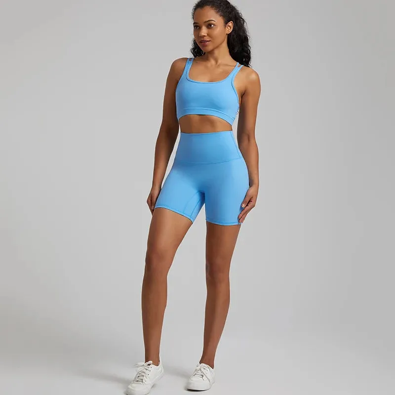 Soft Nylon Spandex Yoga Set - Workout Outfits for Women, Sport Bra, High Waist Shorts, 2 Piece Sets, Running Sportswear, Gym Clothing