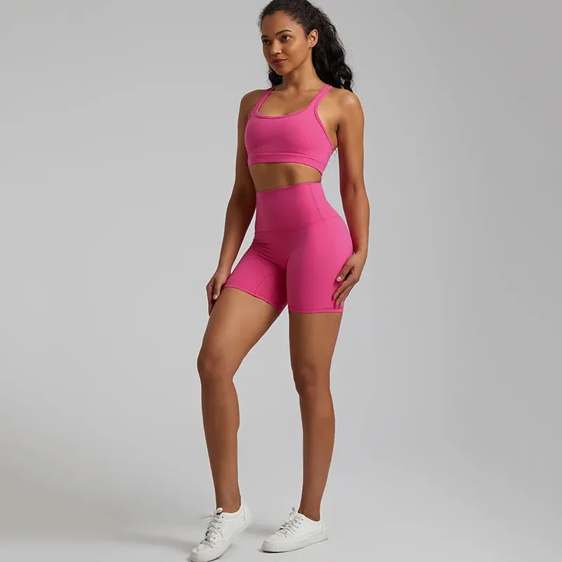 Soft Nylon Spandex Yoga Set - Workout Outfits for Women, Sport Bra, High Waist Shorts, 2 Piece Sets, Running Sportswear, Gym Clothing