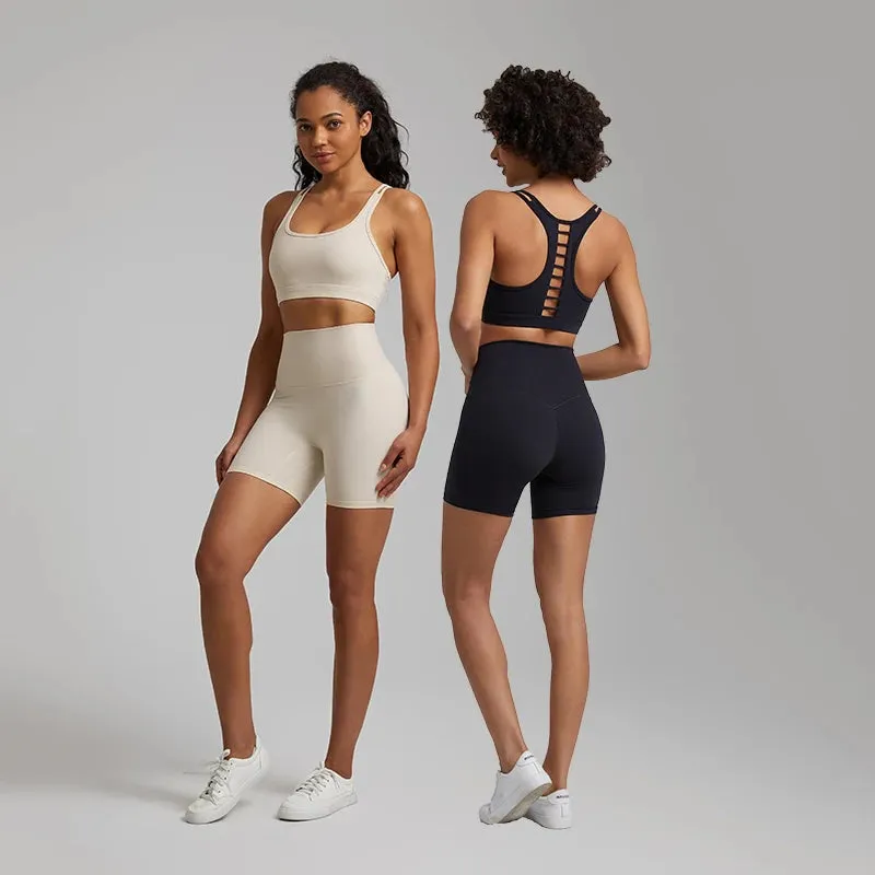 Soft Nylon Spandex Yoga Set - Workout Outfits for Women, Sport Bra, High Waist Shorts, 2 Piece Sets, Running Sportswear, Gym Clothing