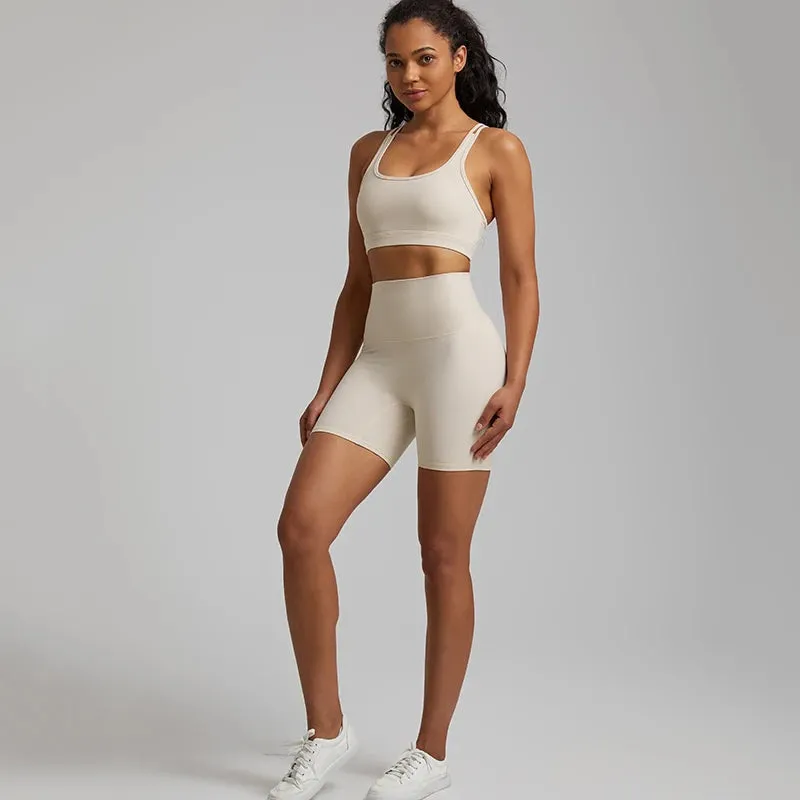 Soft Nylon Spandex Yoga Set - Workout Outfits for Women, Sport Bra, High Waist Shorts, 2 Piece Sets, Running Sportswear, Gym Clothing