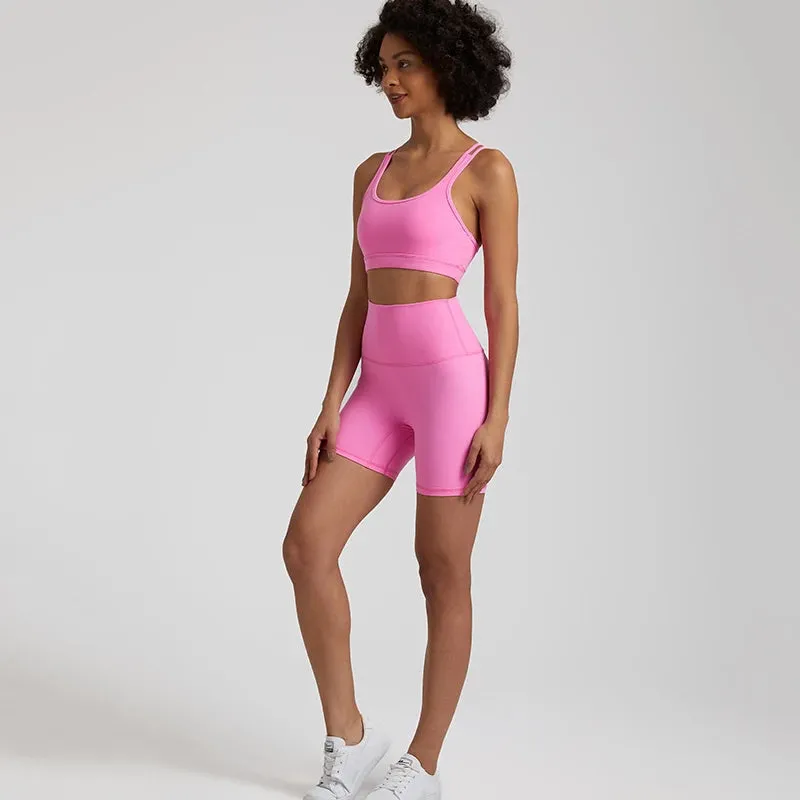 Soft Nylon Spandex Yoga Set - Workout Outfits for Women, Sport Bra, High Waist Shorts, 2 Piece Sets, Running Sportswear, Gym Clothing