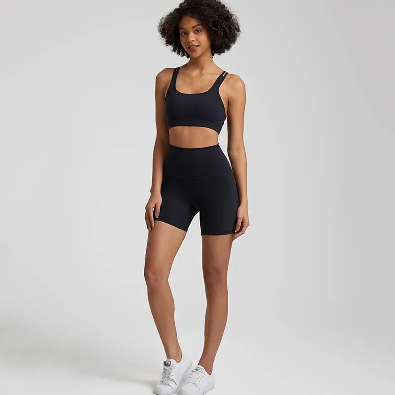 Soft Nylon Spandex Yoga Set - Workout Outfits for Women, Sport Bra, High Waist Shorts, 2 Piece Sets, Running Sportswear, Gym Clothing