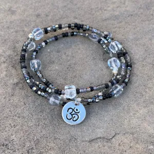 Stretch necklace or triple wrap bracelet with silver Om charm
