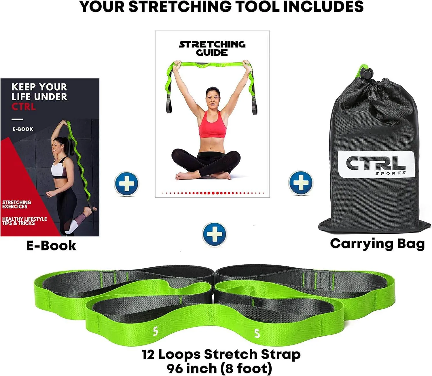 Stretching Strap with Loops - Non Elastic Stretch Band for Physical Therapy, Yoga Strap for Stretching Equipment, Stretch Bands for Exercise and Flexibility - Fascia, Hamstring & Leg Stretcher Belt