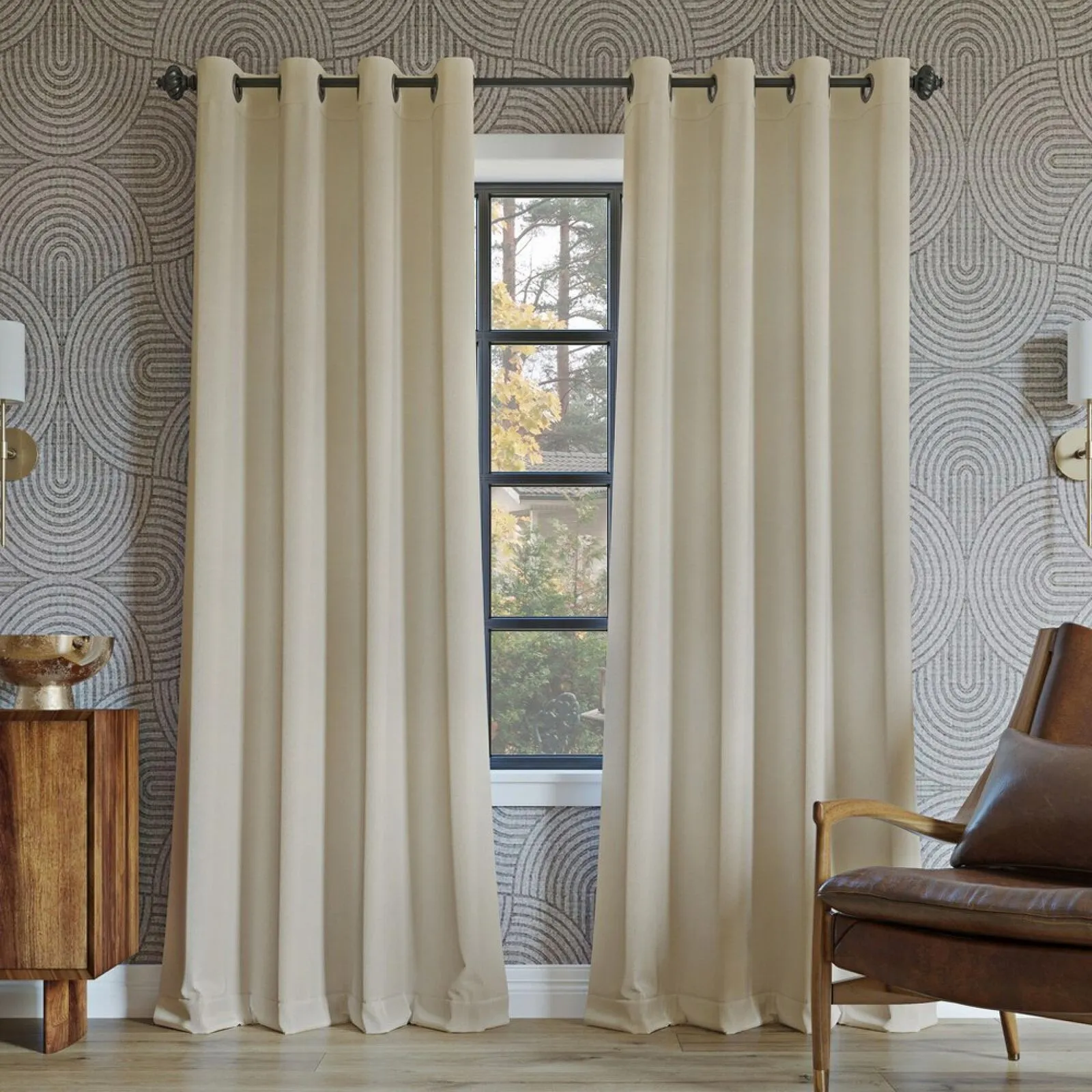 Sun Zero Oslo 100% Blackout Grommet Single Curtain Panel Ivory Off White 52 x 84