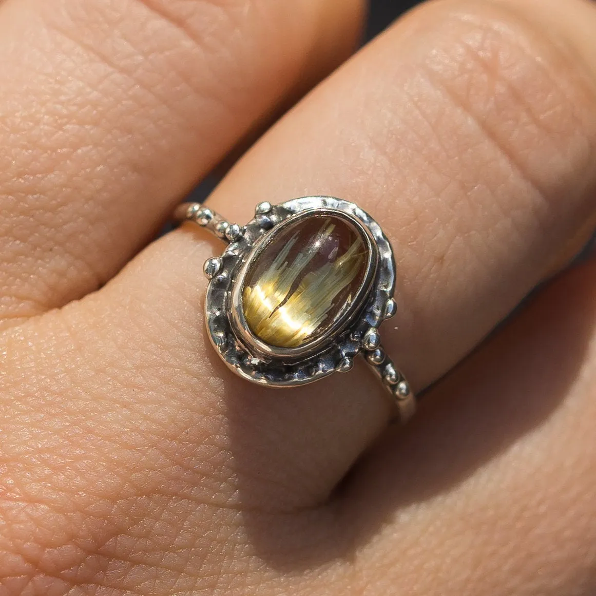 Sz 9 Rutilated Quartz Oval Ring- Sz 9