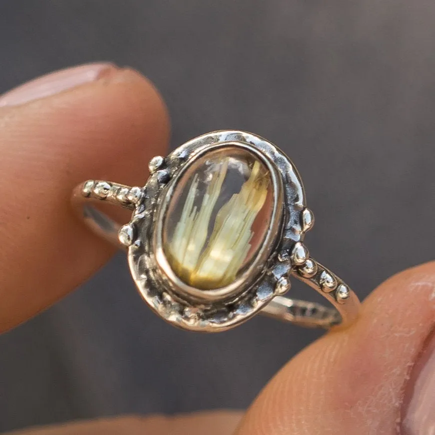 Sz 9 Rutilated Quartz Oval Ring- Sz 9