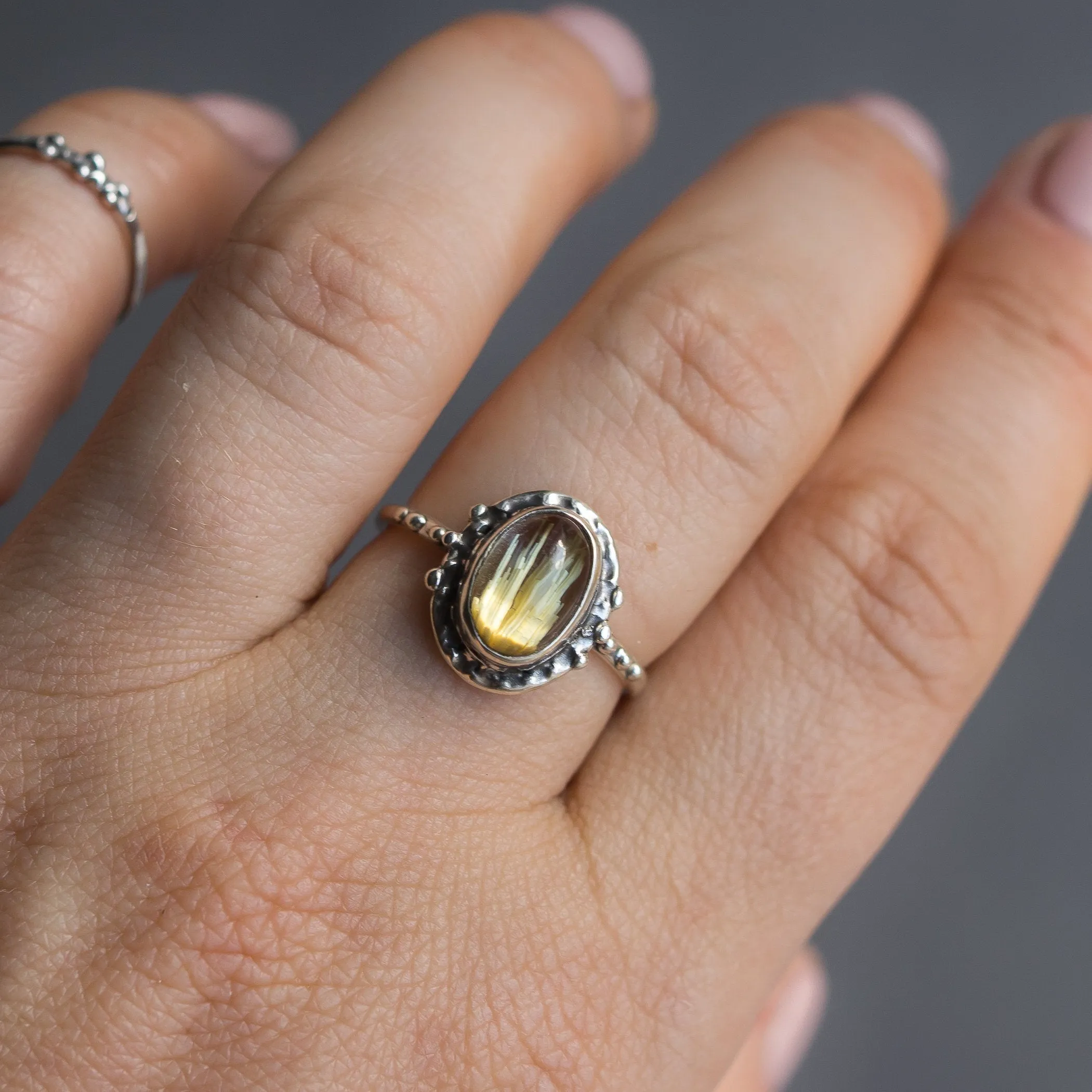 Sz 9 Rutilated Quartz Oval Ring- Sz 9