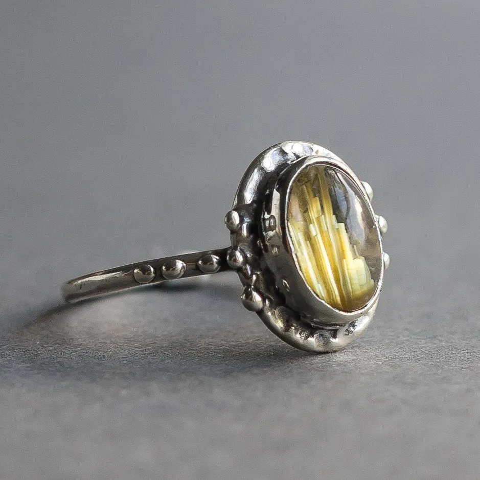 Sz 9 Rutilated Quartz Oval Ring- Sz 9