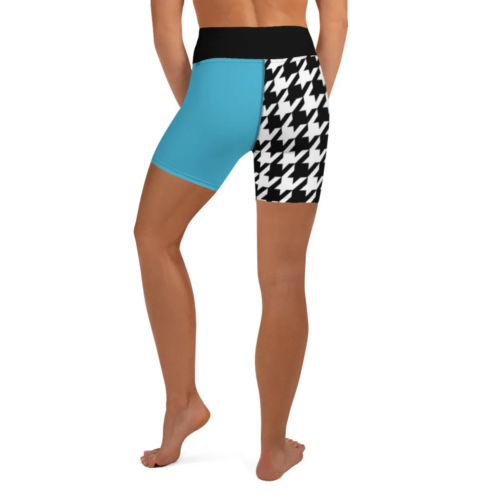 Teal and Houndstooth Yoga Shorts