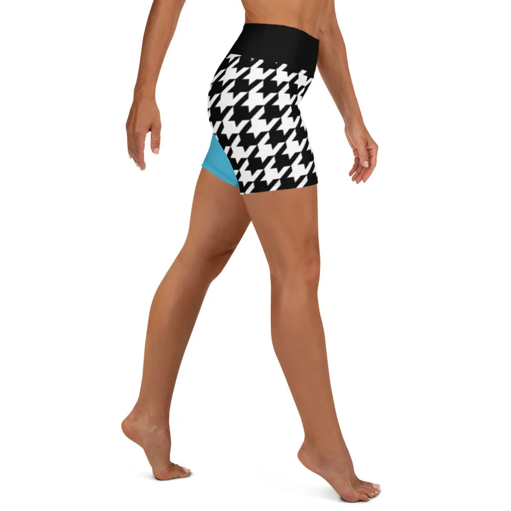 Teal and Houndstooth Yoga Shorts