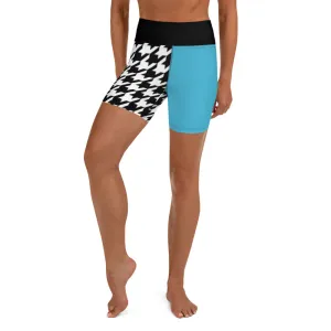 Teal and Houndstooth Yoga Shorts