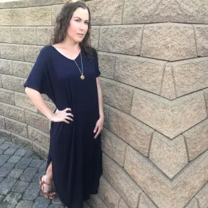 Teal Blue Open Back Maxi Dress with Side Pockets