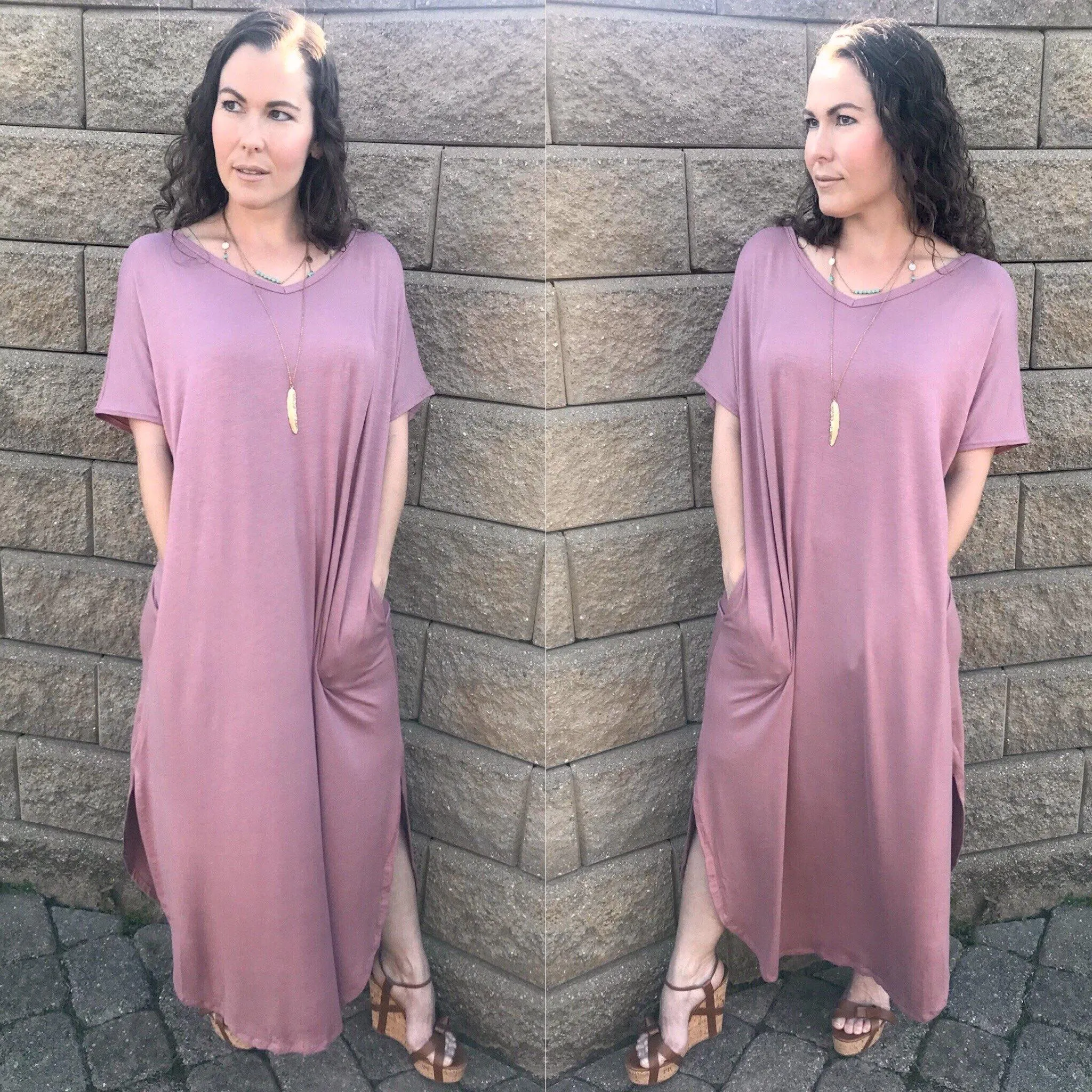 Teal Blue Open Back Maxi Dress with Side Pockets