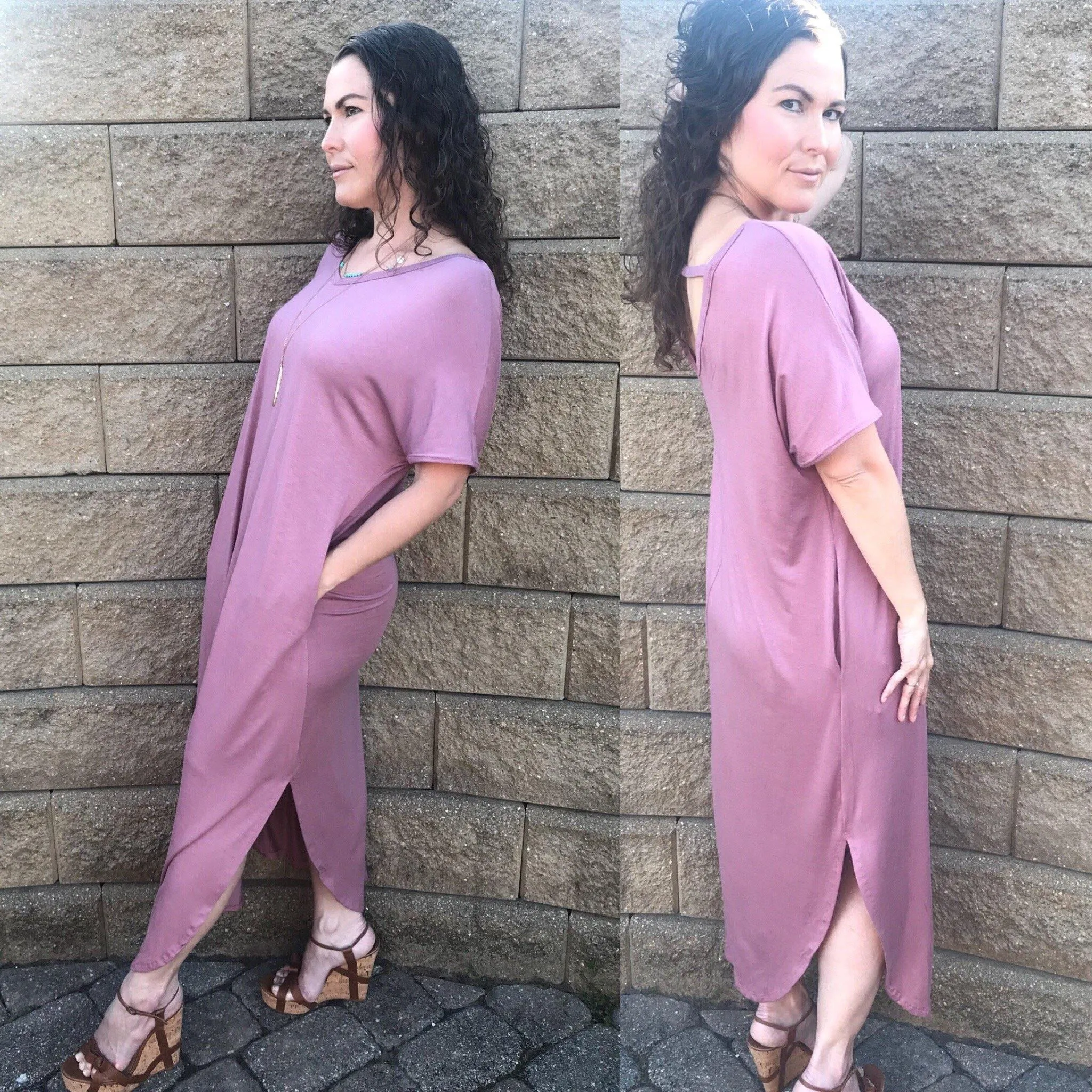 Teal Blue Open Back Maxi Dress with Side Pockets