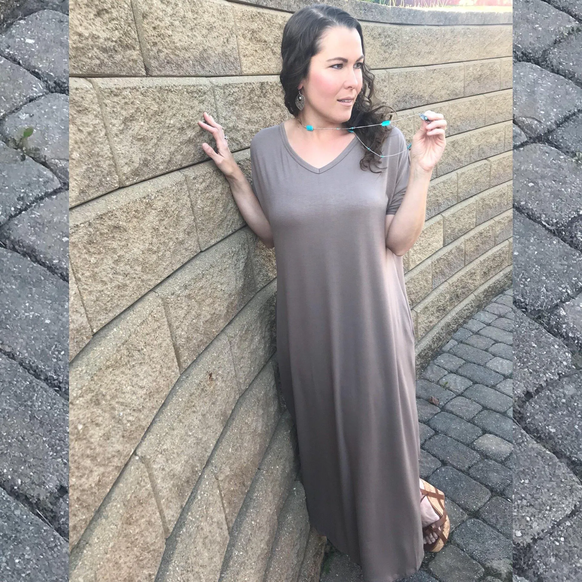 Teal Blue Open Back Maxi Dress with Side Pockets